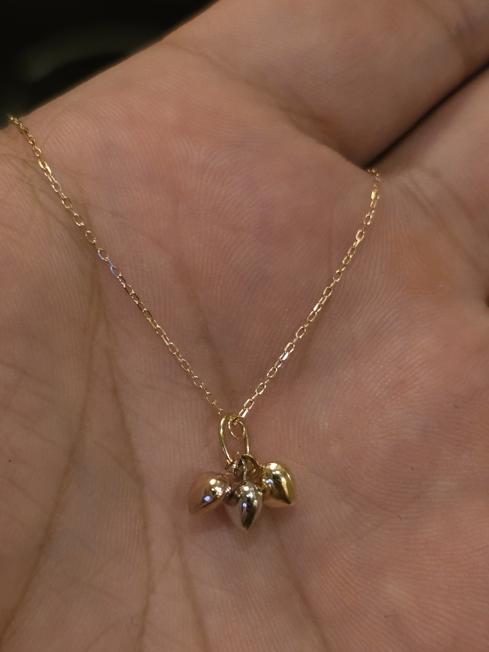 14k Gold Nexklace With 3 Hearts Charm Necklace - Women's Jewelry